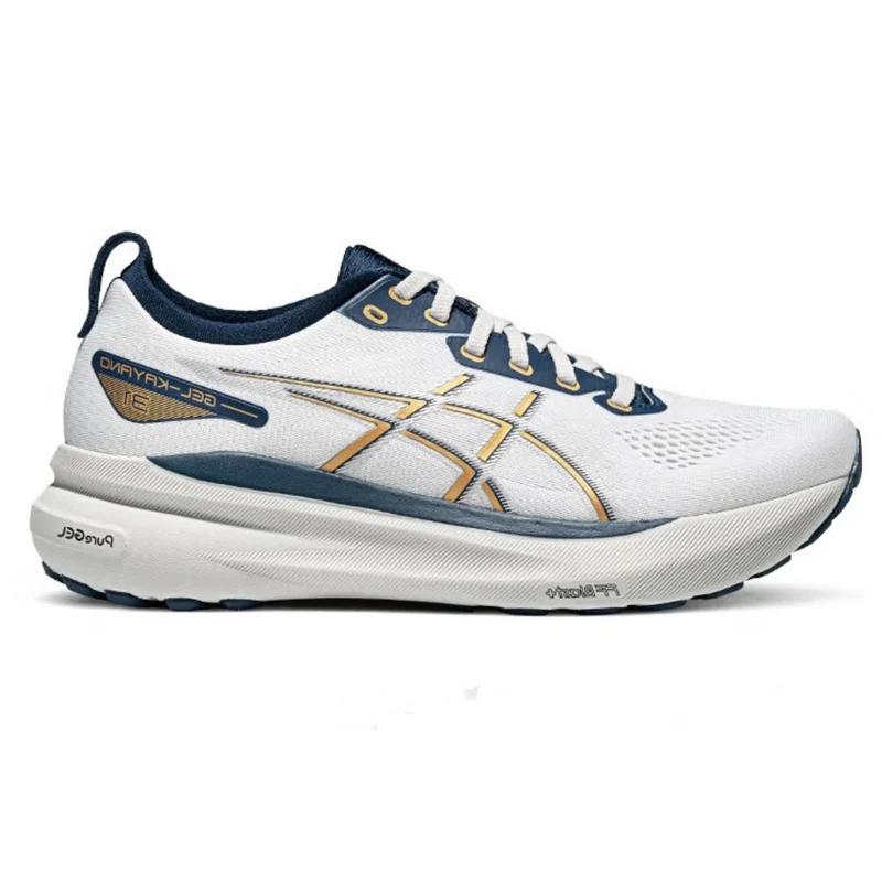 Asics Gel Kayano 31 - Branco com Azul Marinho e Dourado