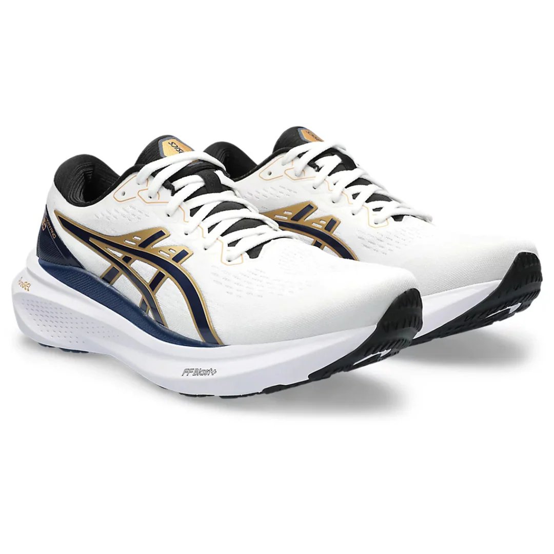 Asics Gel Kayano 30 - Branco com Azul Marinho e Dourado