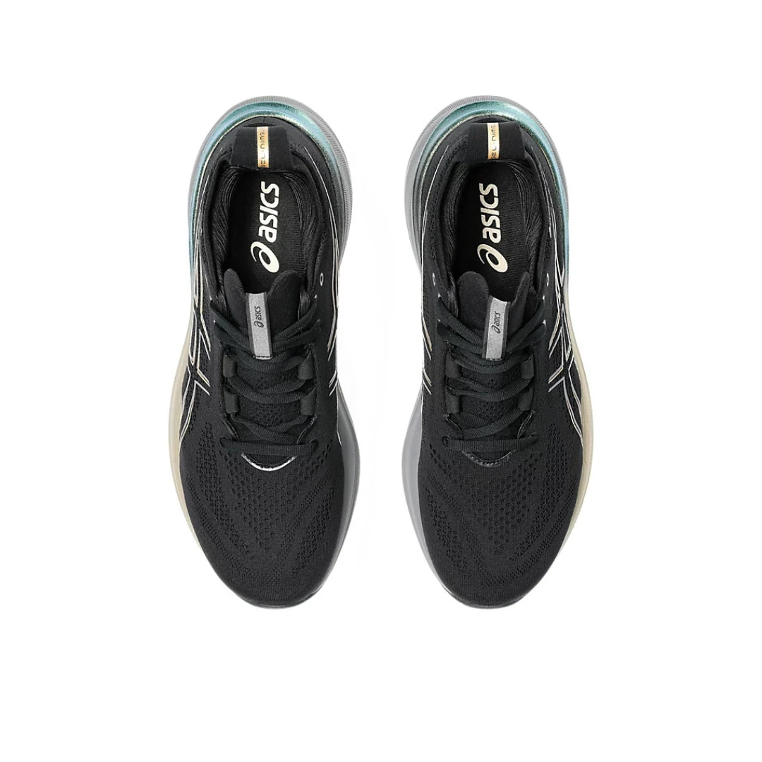 Asics Gel Nimbus 26 - Preto e Dourado com Cinza e Verde