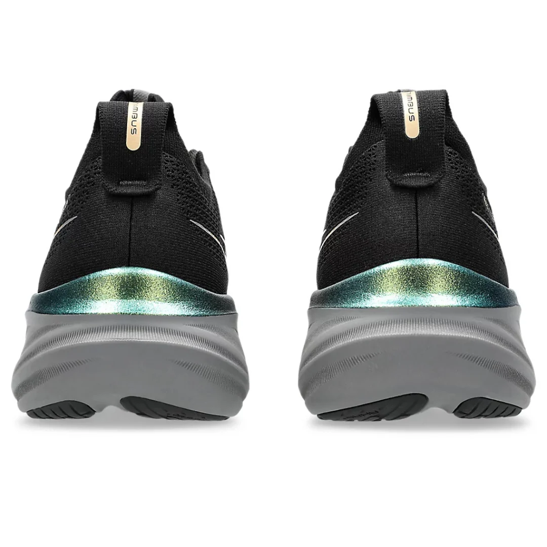 Asics Gel Nimbus 26 - Preto e Dourado com Cinza e Verde