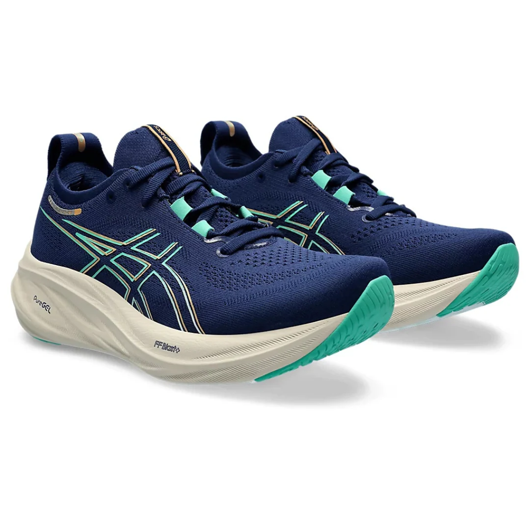 Asics Gel Nimbus 26 - Azul Marinho com Creme e Verde