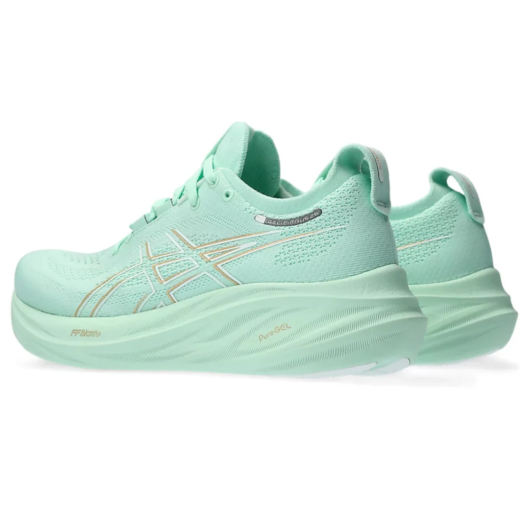 Asics Gel Nimbus 26 - Verde com Branco e Dourado