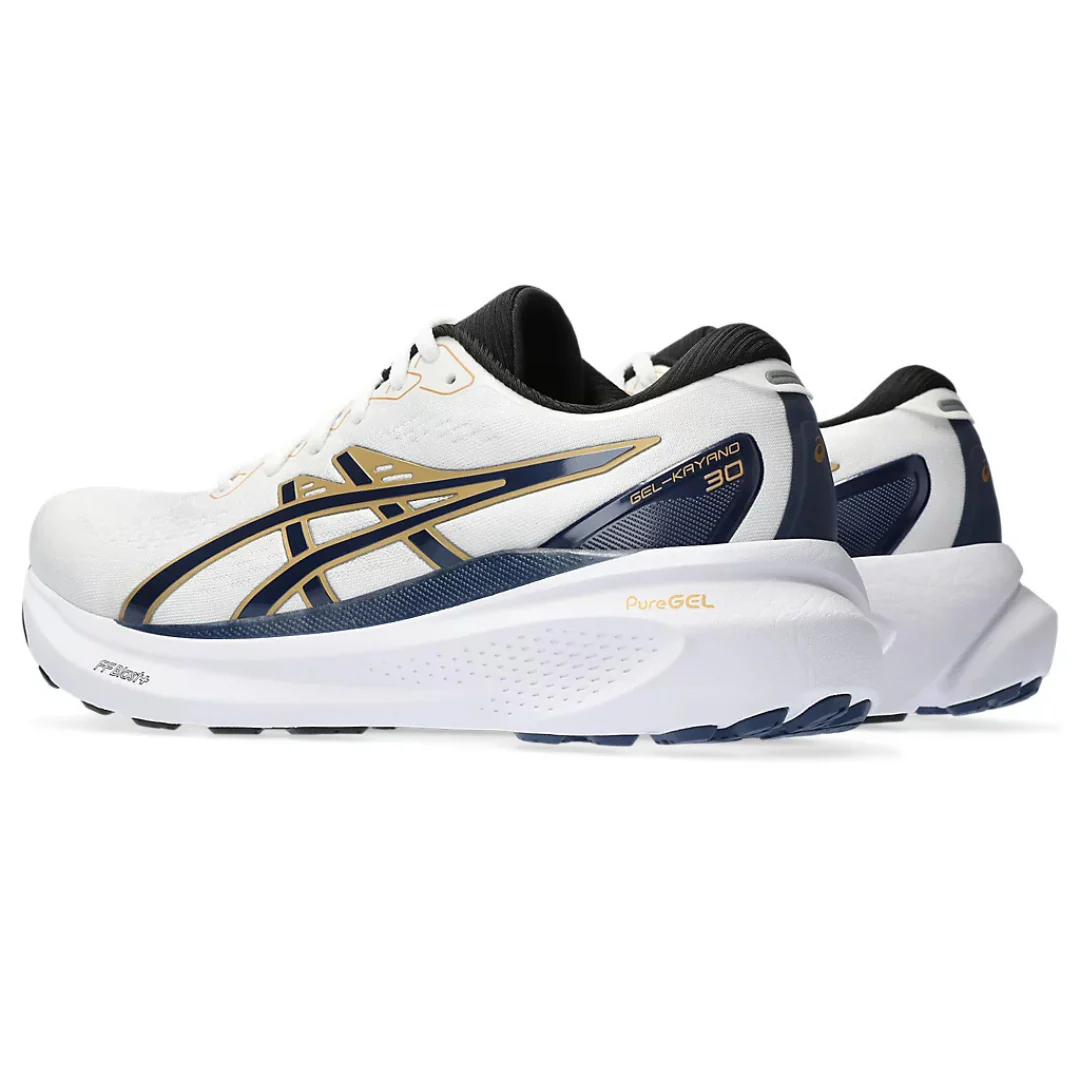 Asics Gel Kayano 30 - Branco com Azul Marinho e Dourado